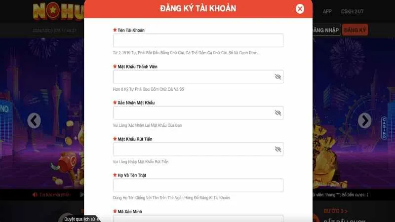 Nhập cẩn thận từng ô yêu cầu trong biểu mẫu đăng ký